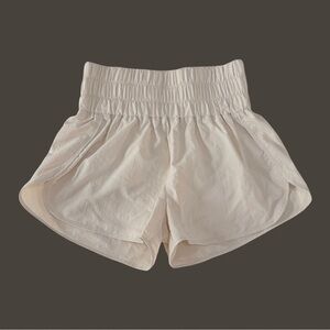 Zenana Windbreaker Smocked Waist Shorts | Bone Neutral Beige | Size M